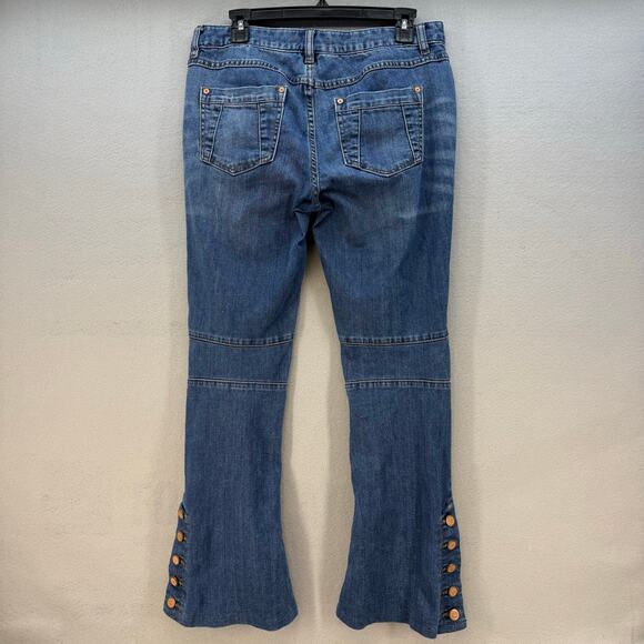 Free People Jeans Women's 29 (8) Blue Skylar Button Flare Moto Jeans - Picture 2 of 13